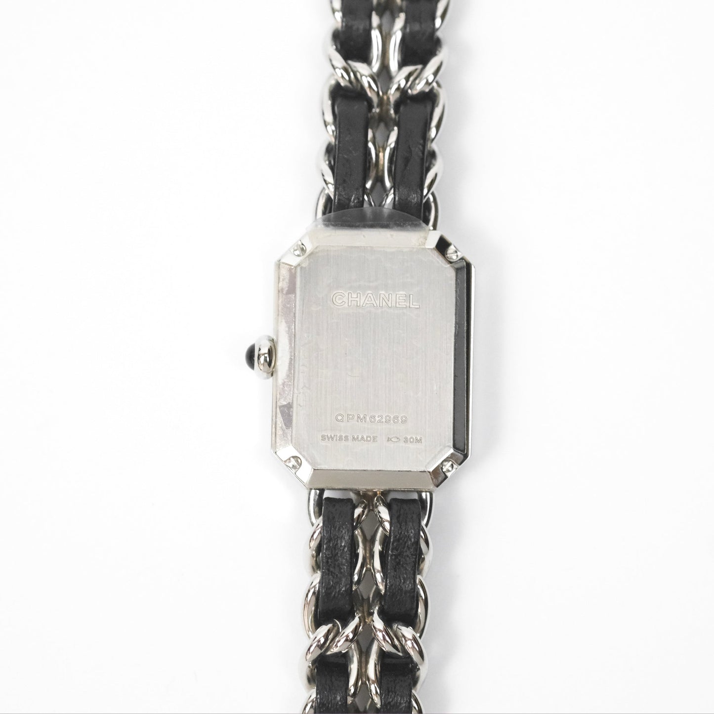 Chanel Première Iconic Chain Watch Black Leather Silver Tone Size ML