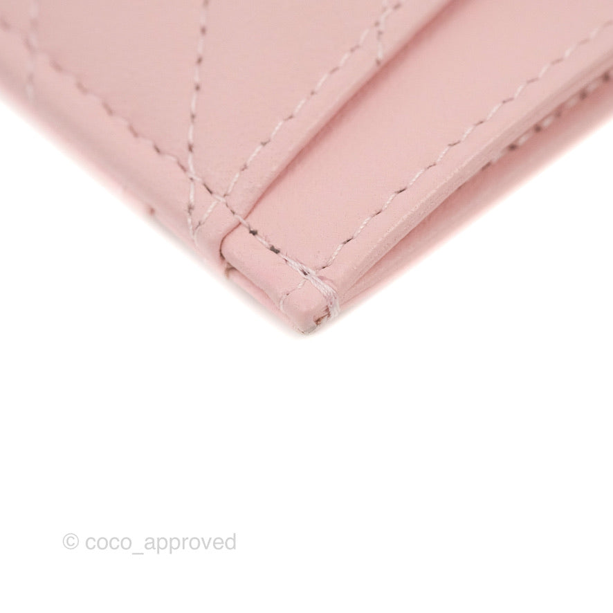Chanel Chevron Classic Flat Card Holder Pink Lambskin Silver Hardware