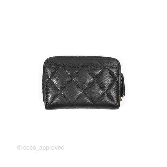 Chanel Classic Zipped Coin Purse Black Caviar Gold Hardware