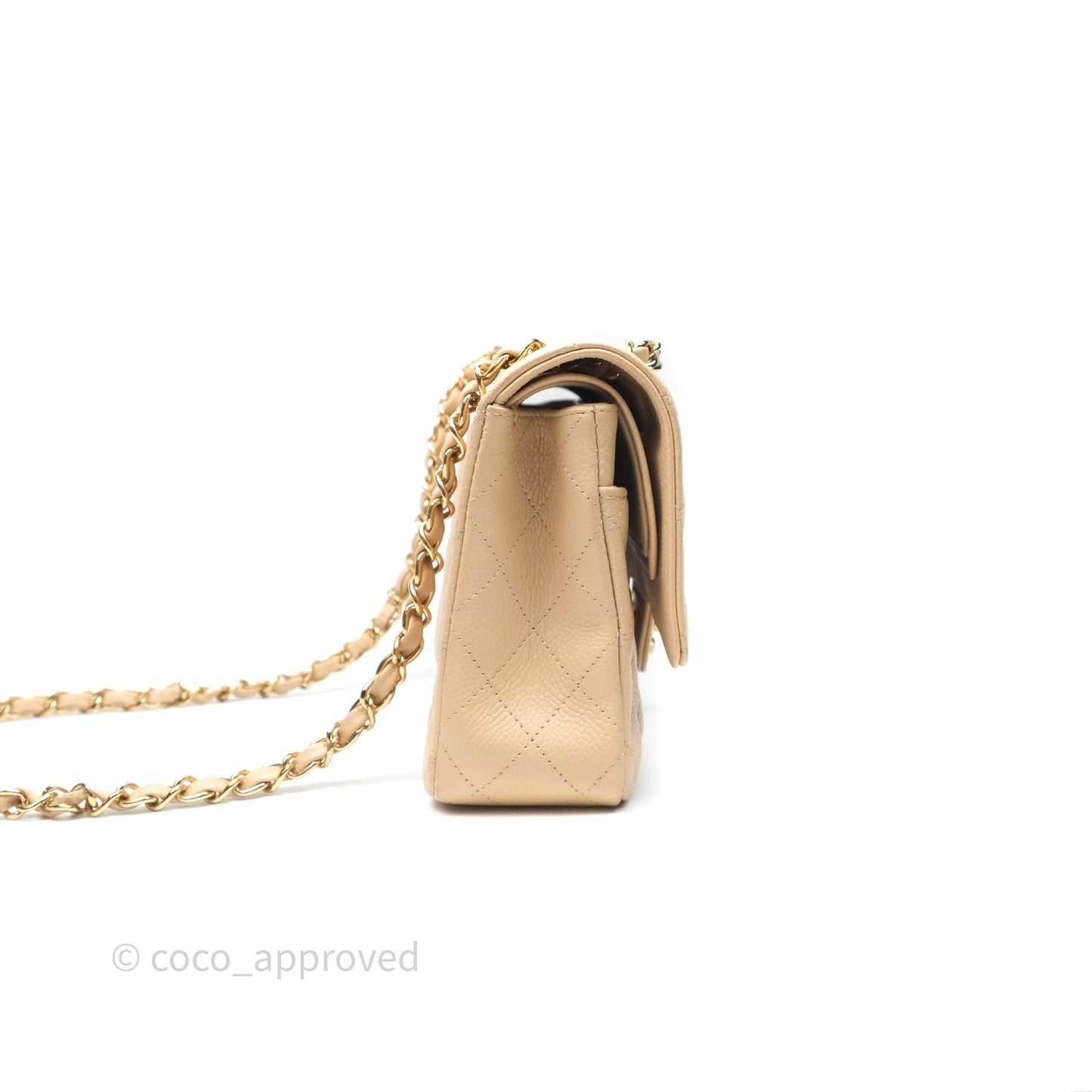 Chanel M/L Medium Classic Flap Quilted Beige Caviar Gold Hardware