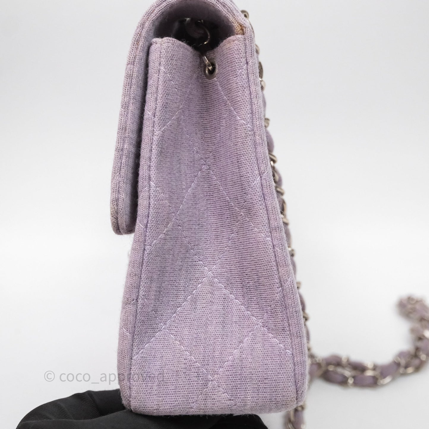 Chanel Medium Single Jersey Flap Bag Purple Silver Hardware