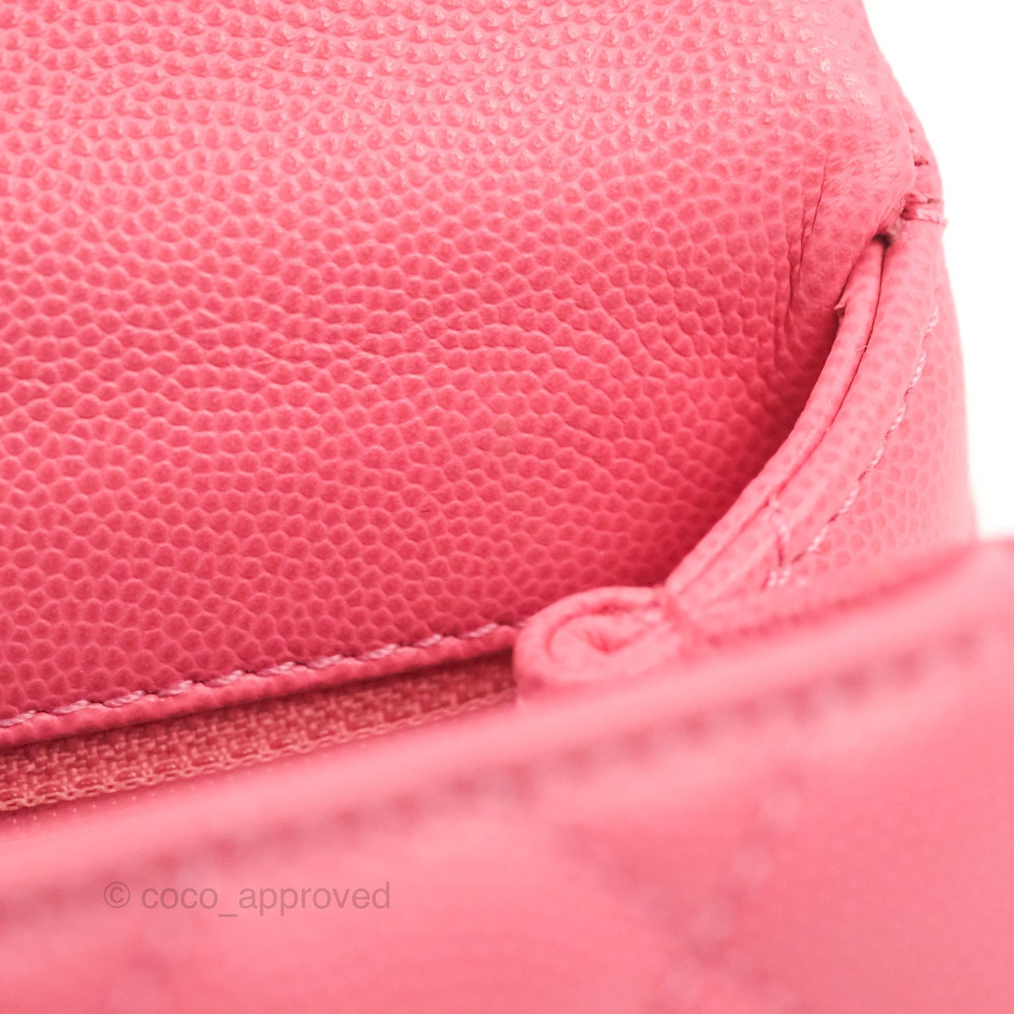 Chanel Small Coco Handle Quilted Pink Caviar Aged Gold Hardware Lizard Embossed Handle
