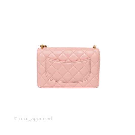 Chanel Camellia Crush Wallet on Chain WOC Pink Lambskin Aged Gold Hardware