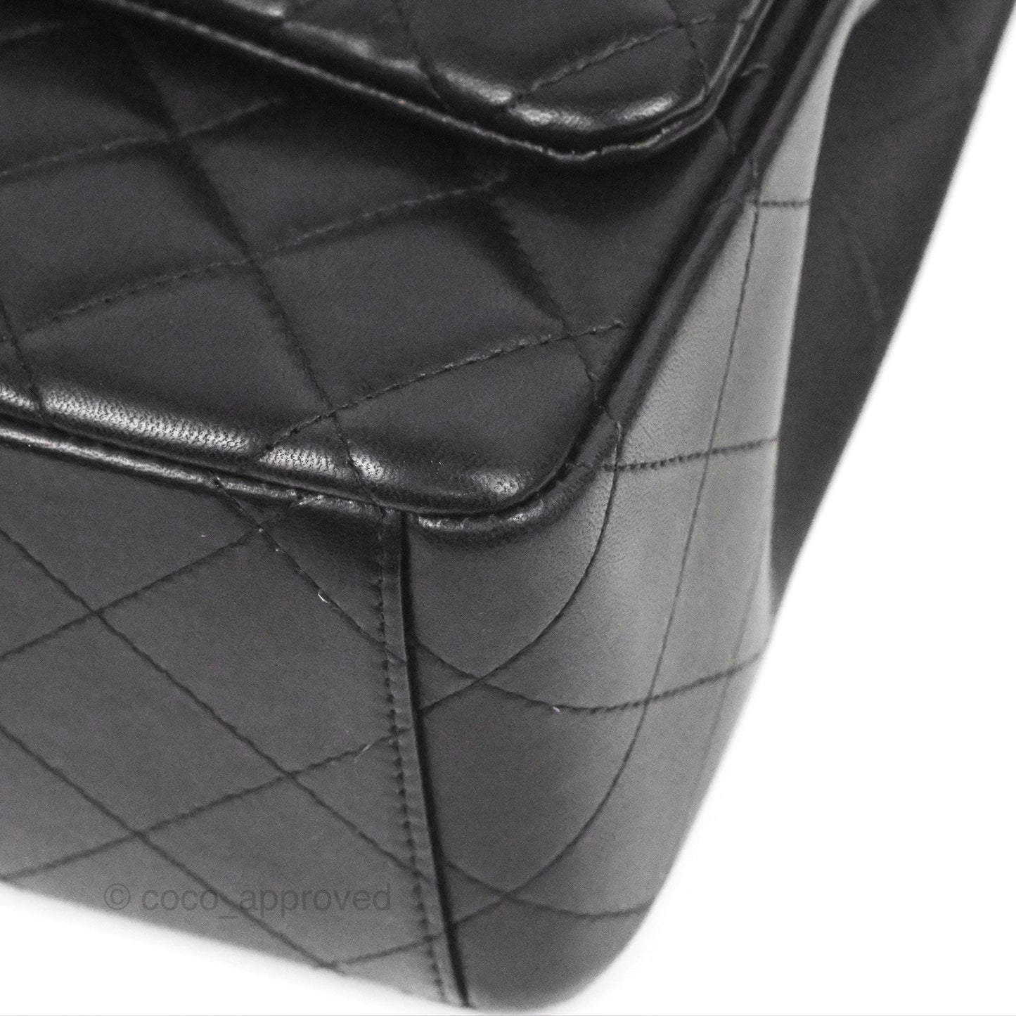 Chanel Quilted Maxi Double Flap Black Lambskin Silver Hardware