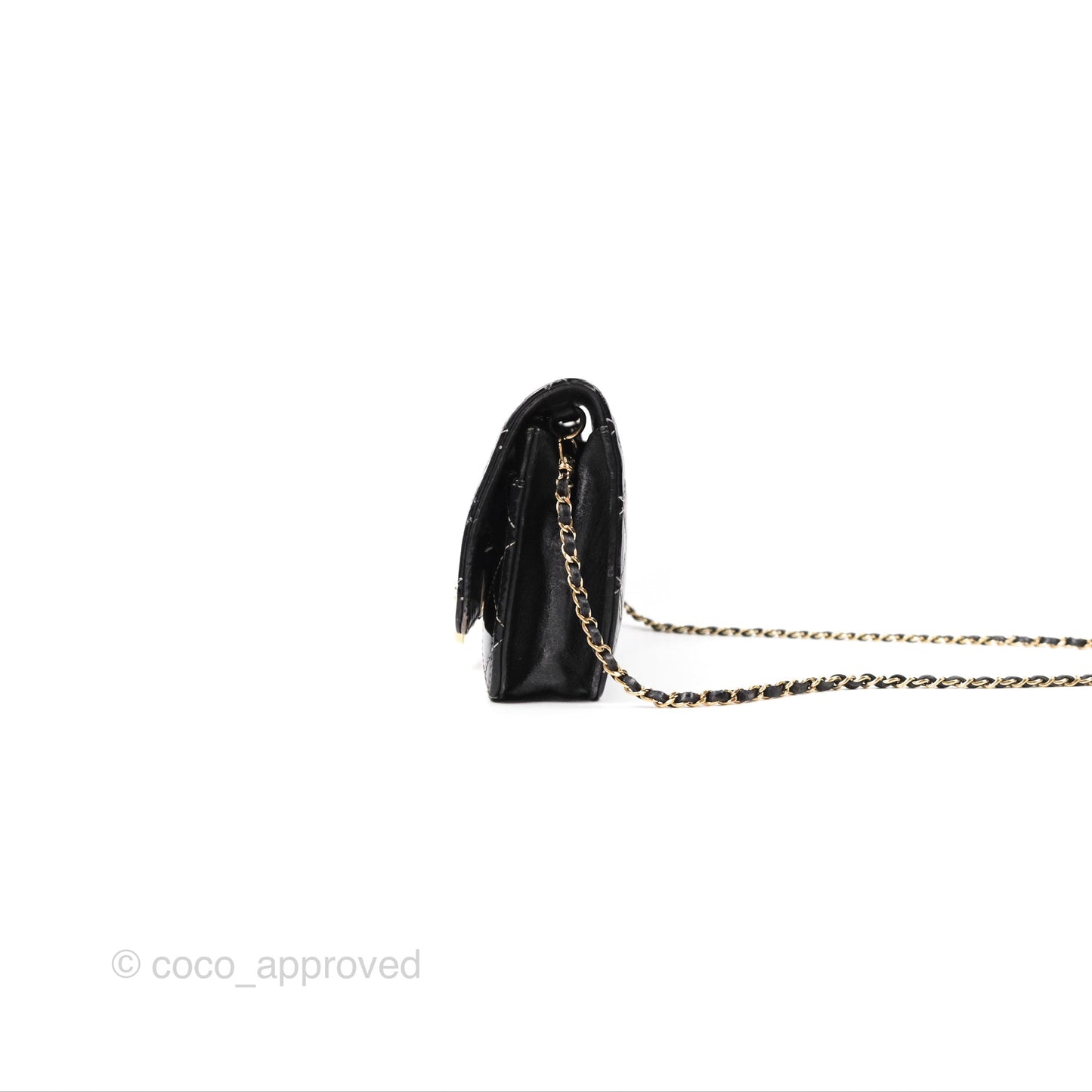 Chanel Golden Class Wallet On Chain WOC Black Patent Gold Hardware