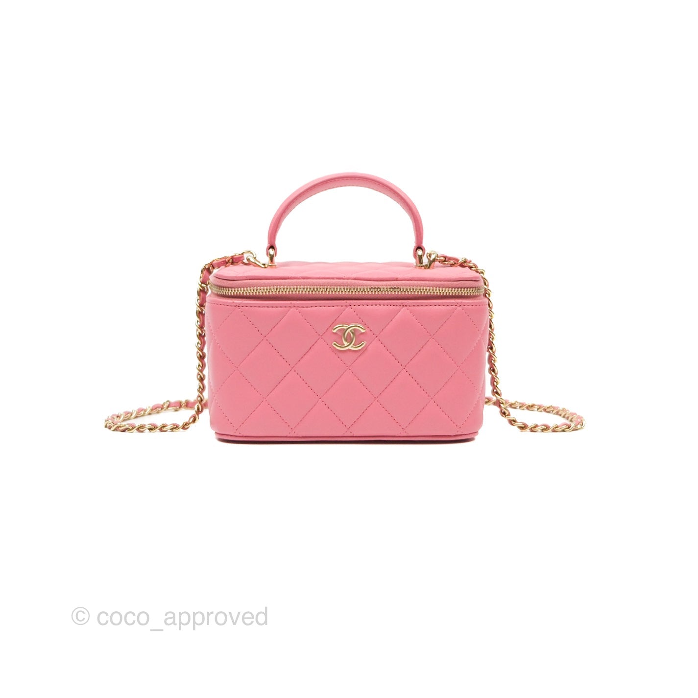 Chanel Vanity Rectangular Top Handle Pink Lambskin Gold Hardware