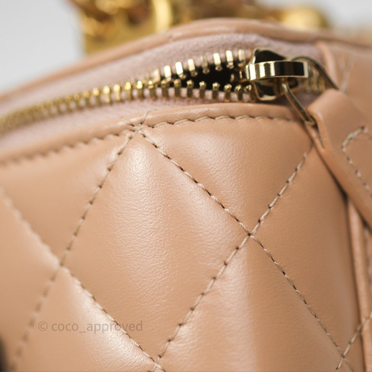 Chanel Quilted Mini Perfect Fit Vanity With Chain Beige Calfskin Aged Gold Hardware