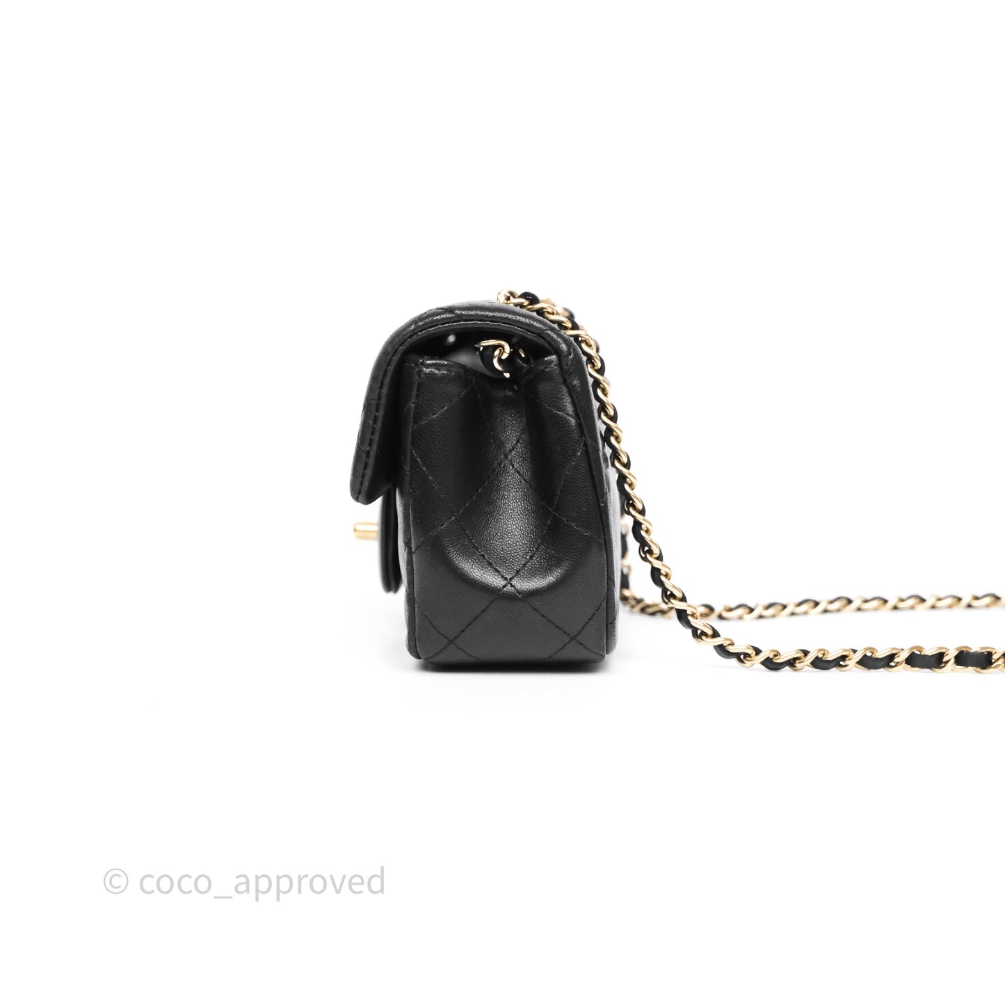 Chanel Quilted Extra Mini Rectangular Flap Black Lambskin Aged Gold Hardware
