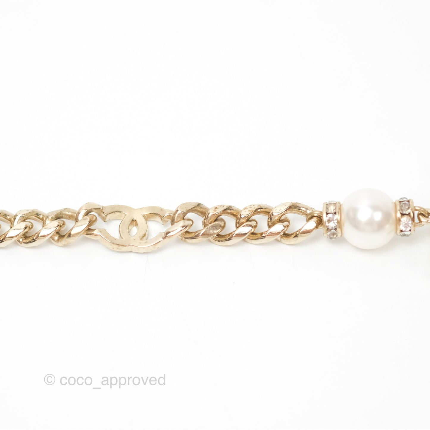 Chanel No5 Perfume Bottle Crystal Pearl Chain Choker Necklace Gold Tone 22S