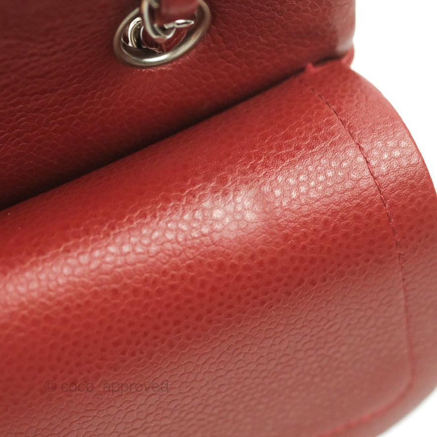 Chanel Classic M/L Medium Double Flap Dark Red Caviar Silver Hardware