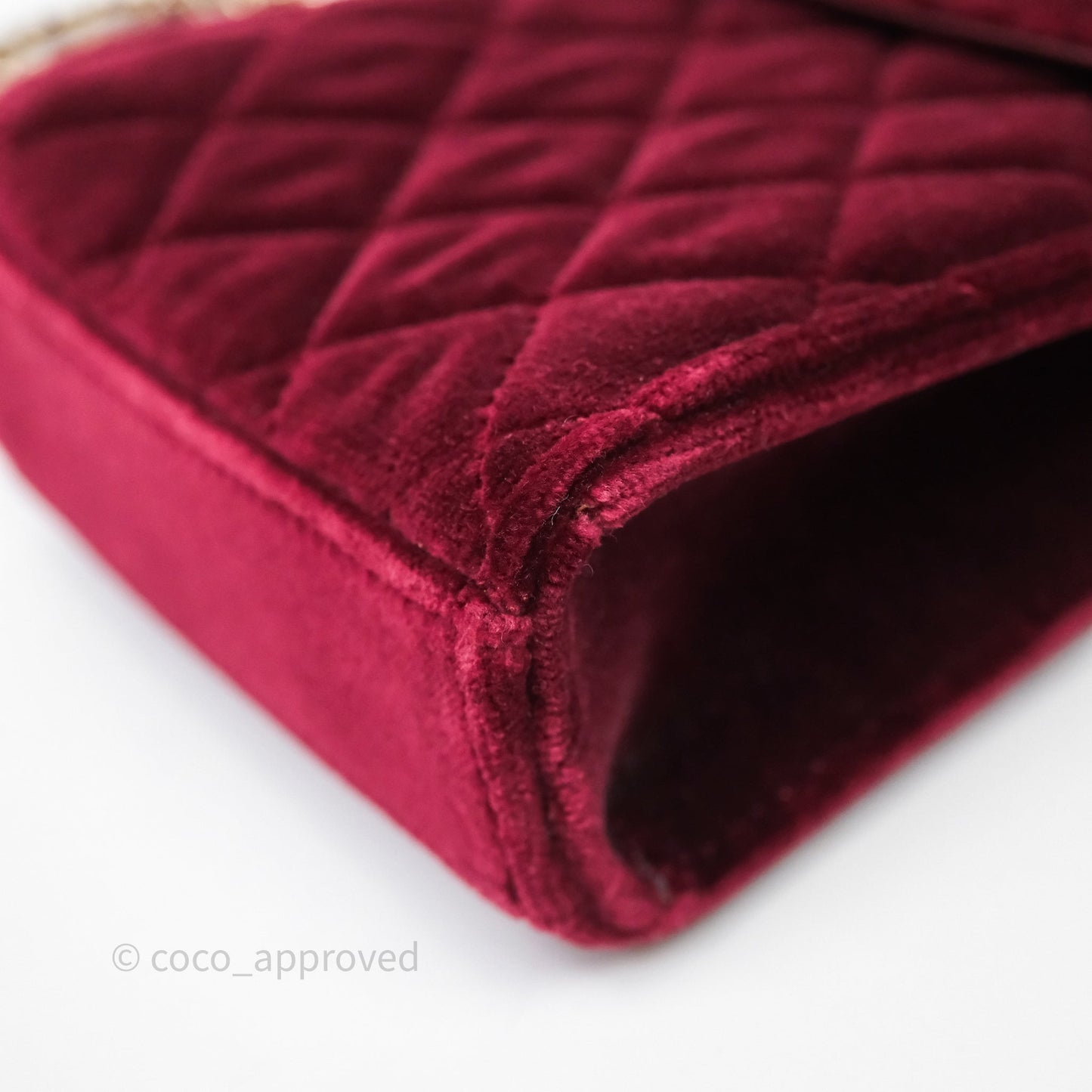 Chanel Quilted Phone Holder Crystals Pearl Crush Red Velvet Gold Hardware