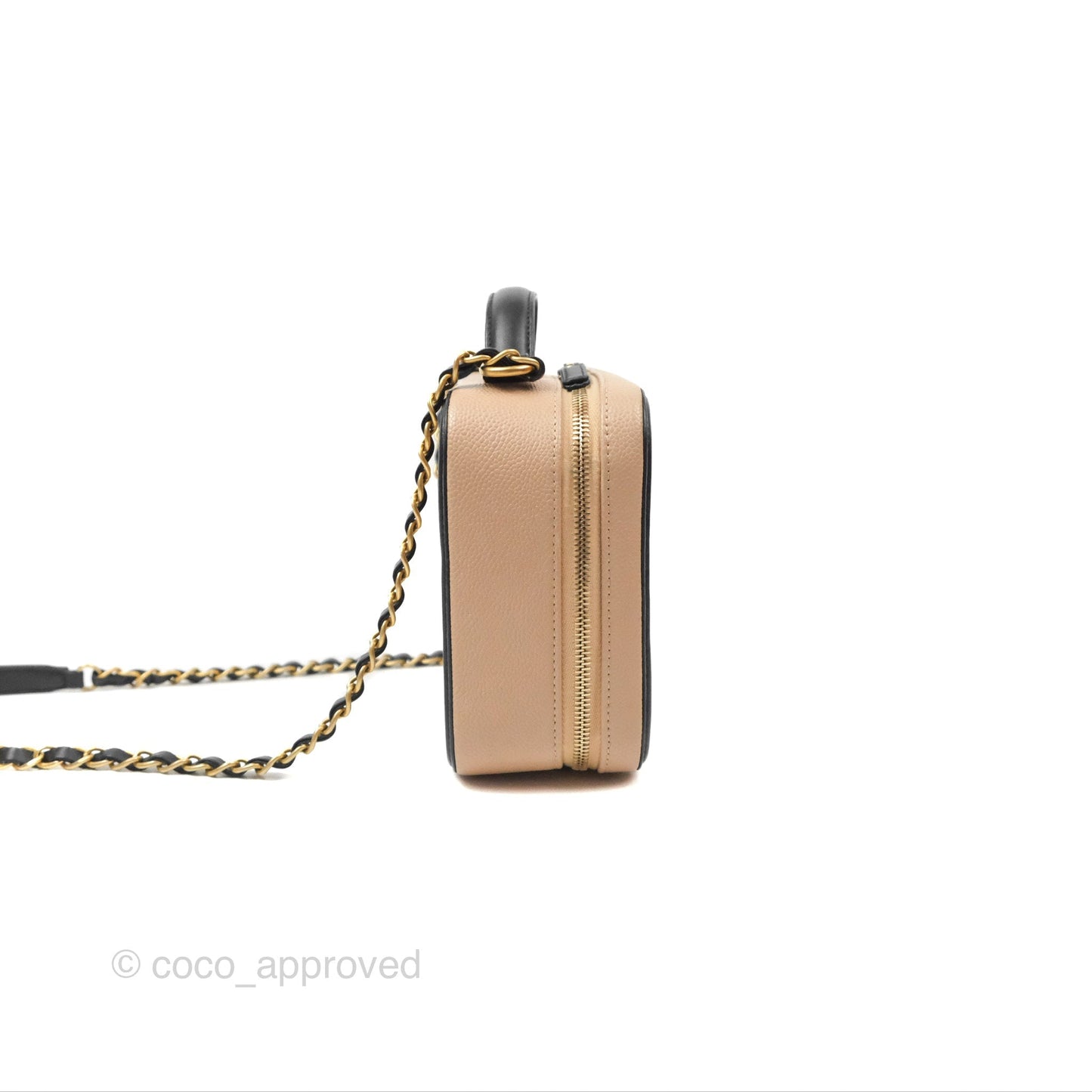 Chanel Quilted Medium CC Filigree Vanity Case Beige Black Caviar Gold Hardware