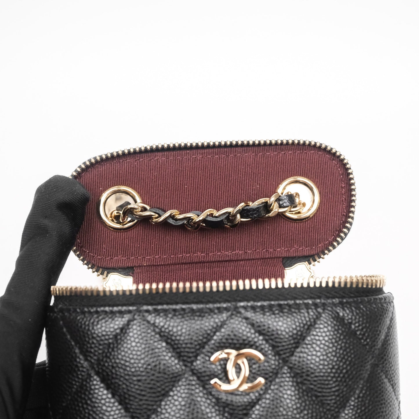Chanel Classic Mini Vanity With Chain Black Caviar Gold Hardware