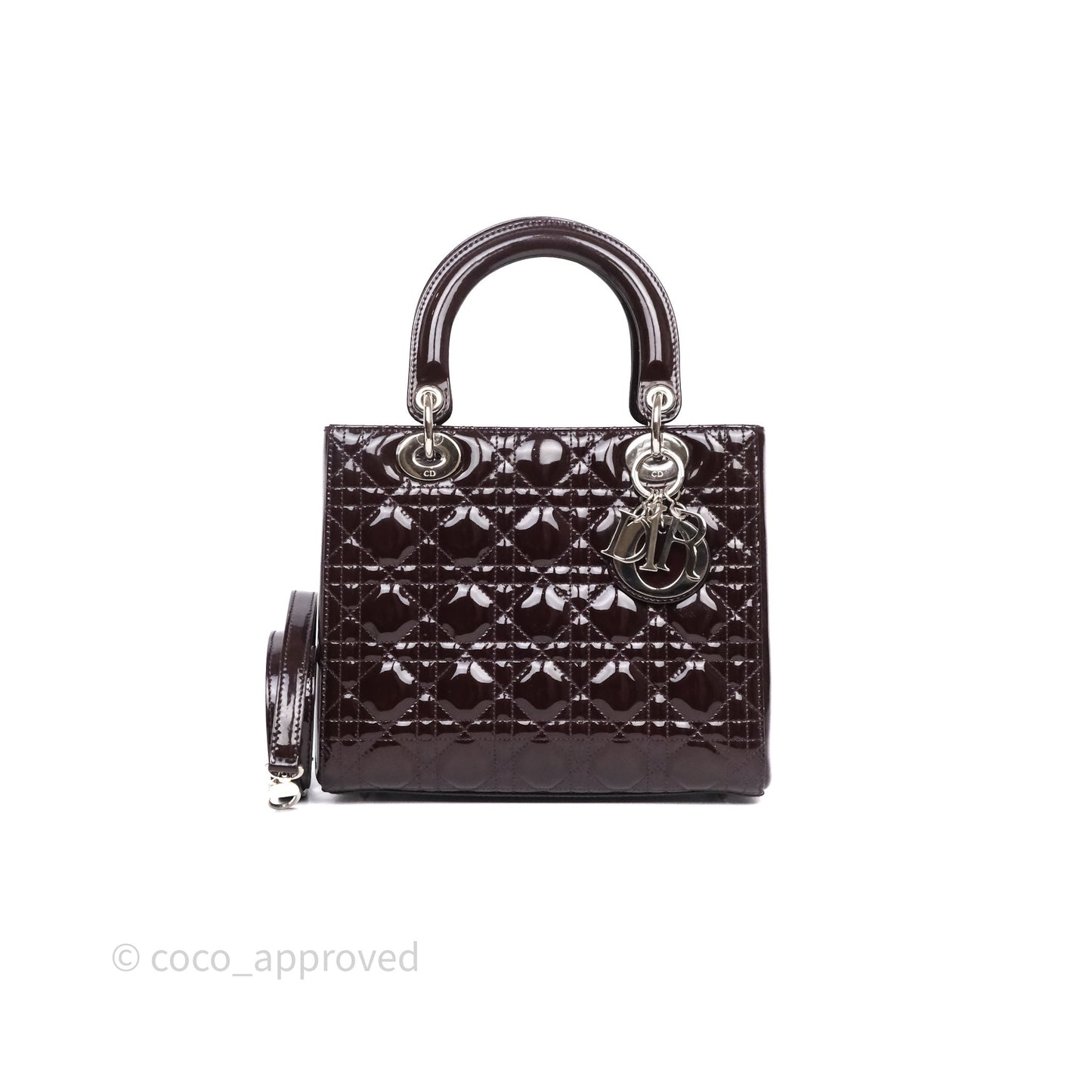 Christian Dior Medium Lady Dior Burgundy Patent Silver Hardware