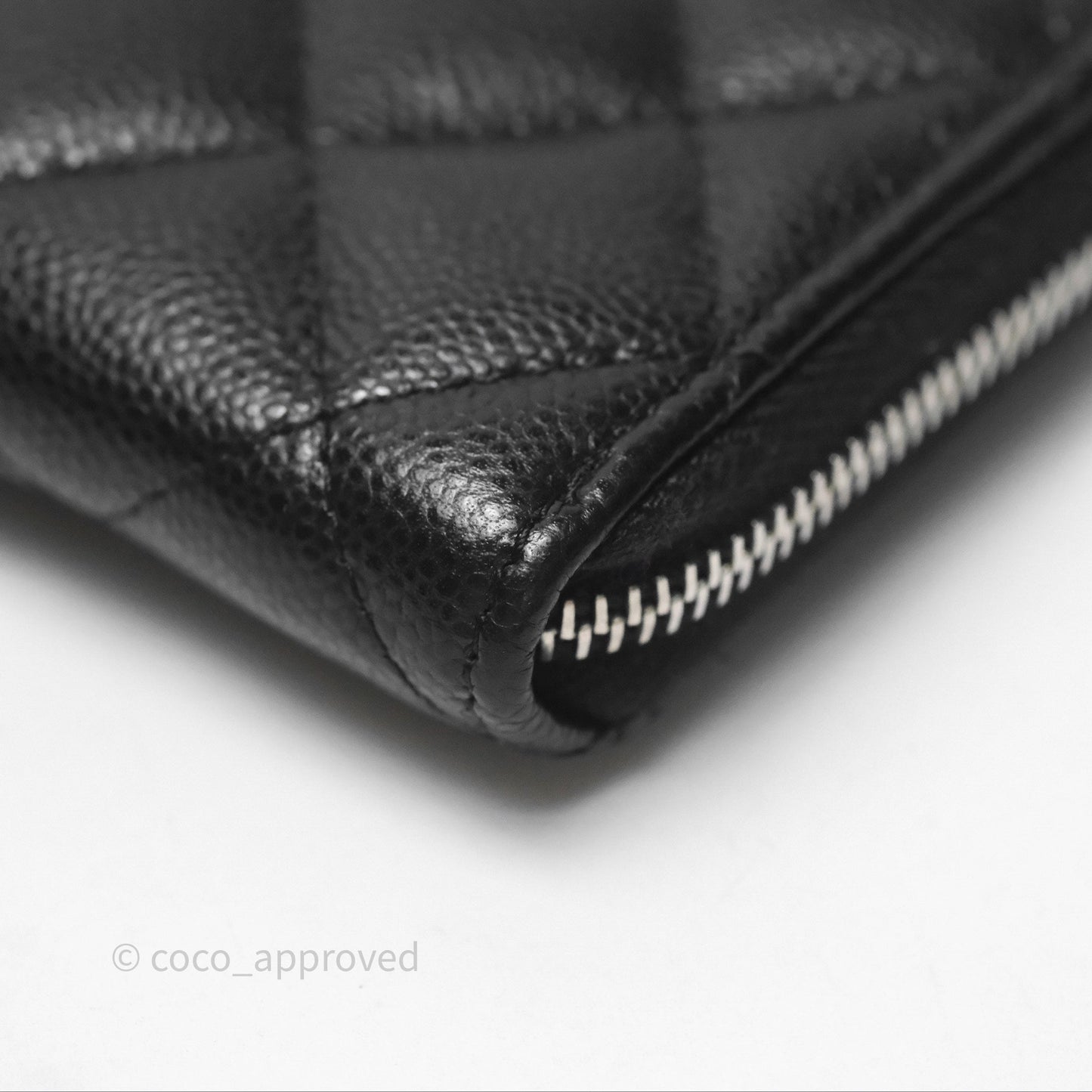Chanel Quilted Zip Card Holder Black Caviar Silver Hardware