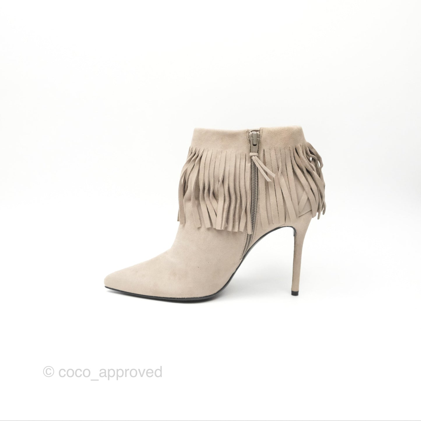 Stuart Weitzman Fringe Times Grey Suede Ankle Boots Size 39