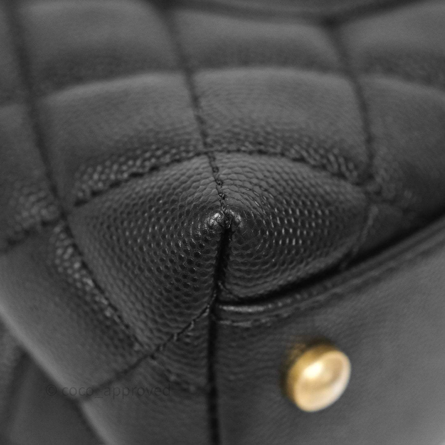 Chanel Small Coco Handle Quilted Black Caviar Aged Gold Hardware Lizard Handle