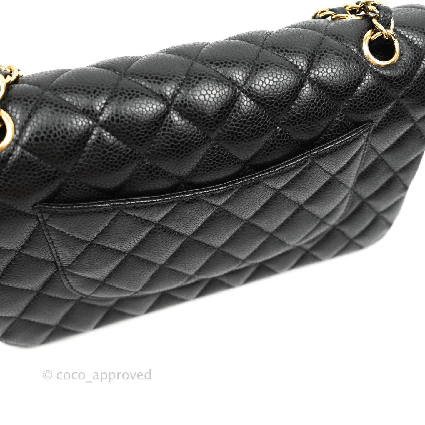 Chanel Quilted M/L Medium Double Flap Black Caviar Gold Hardware