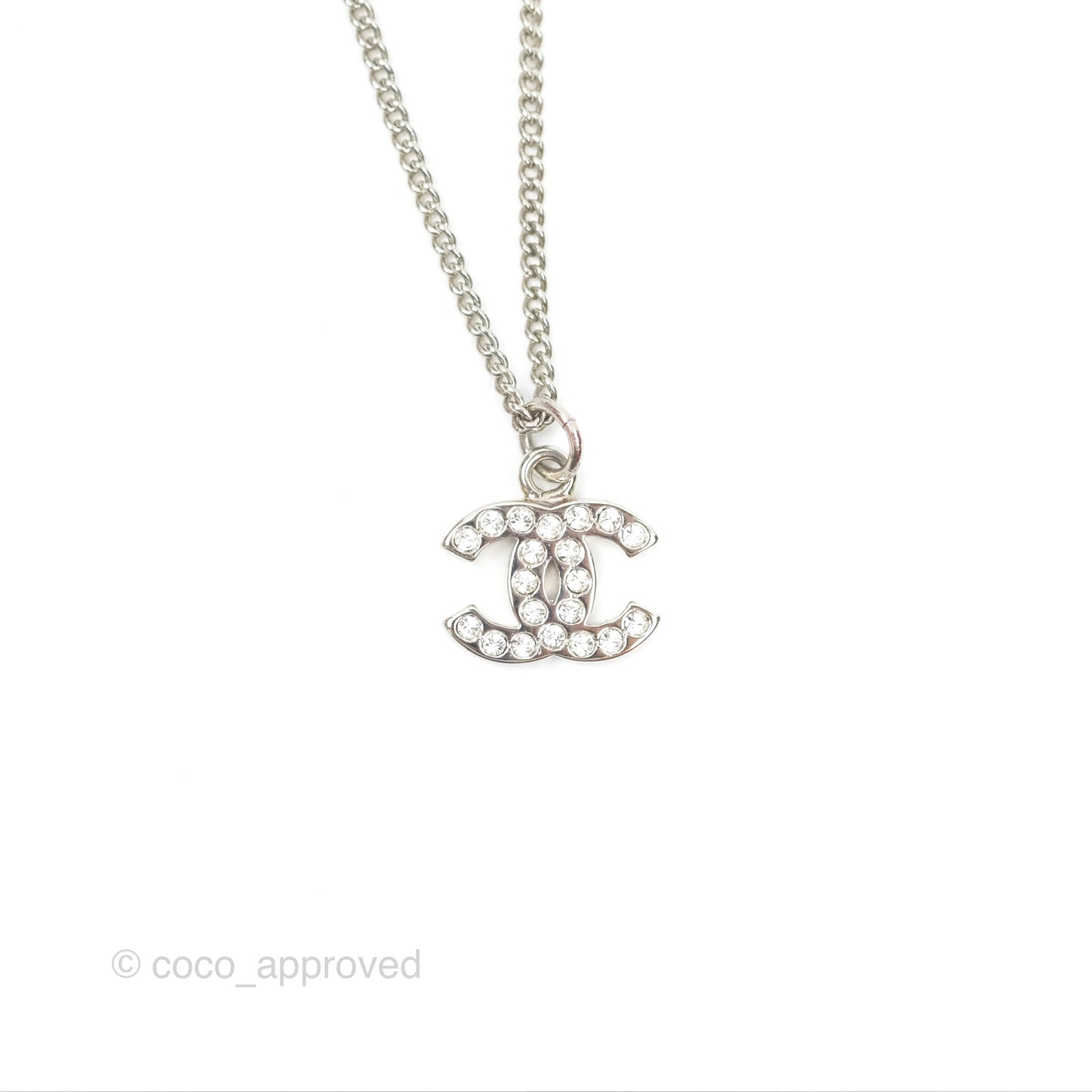 Chanel CC Pearl Necklace Silver Tone 09V