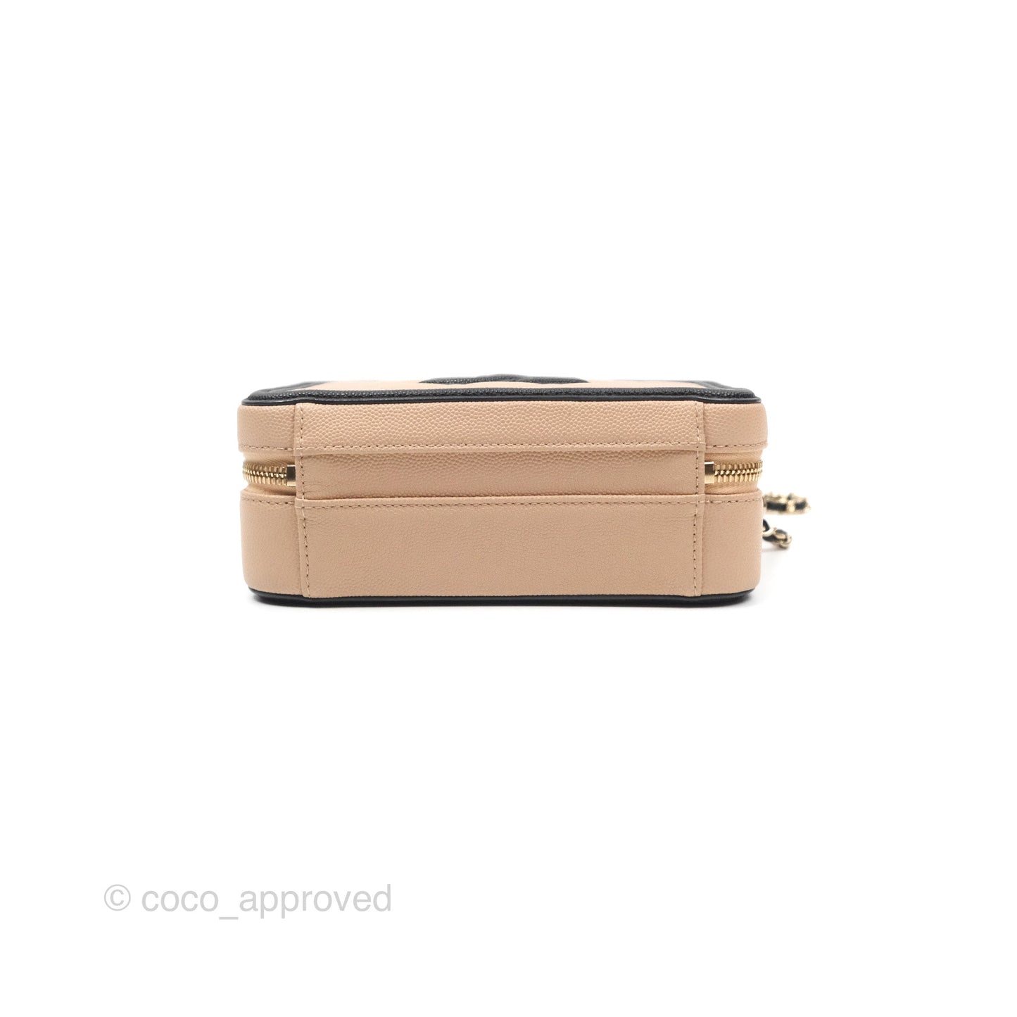 Chanel Quilted New Small CC Filigree Vanity Case Beige Caviar Gold Hardware
