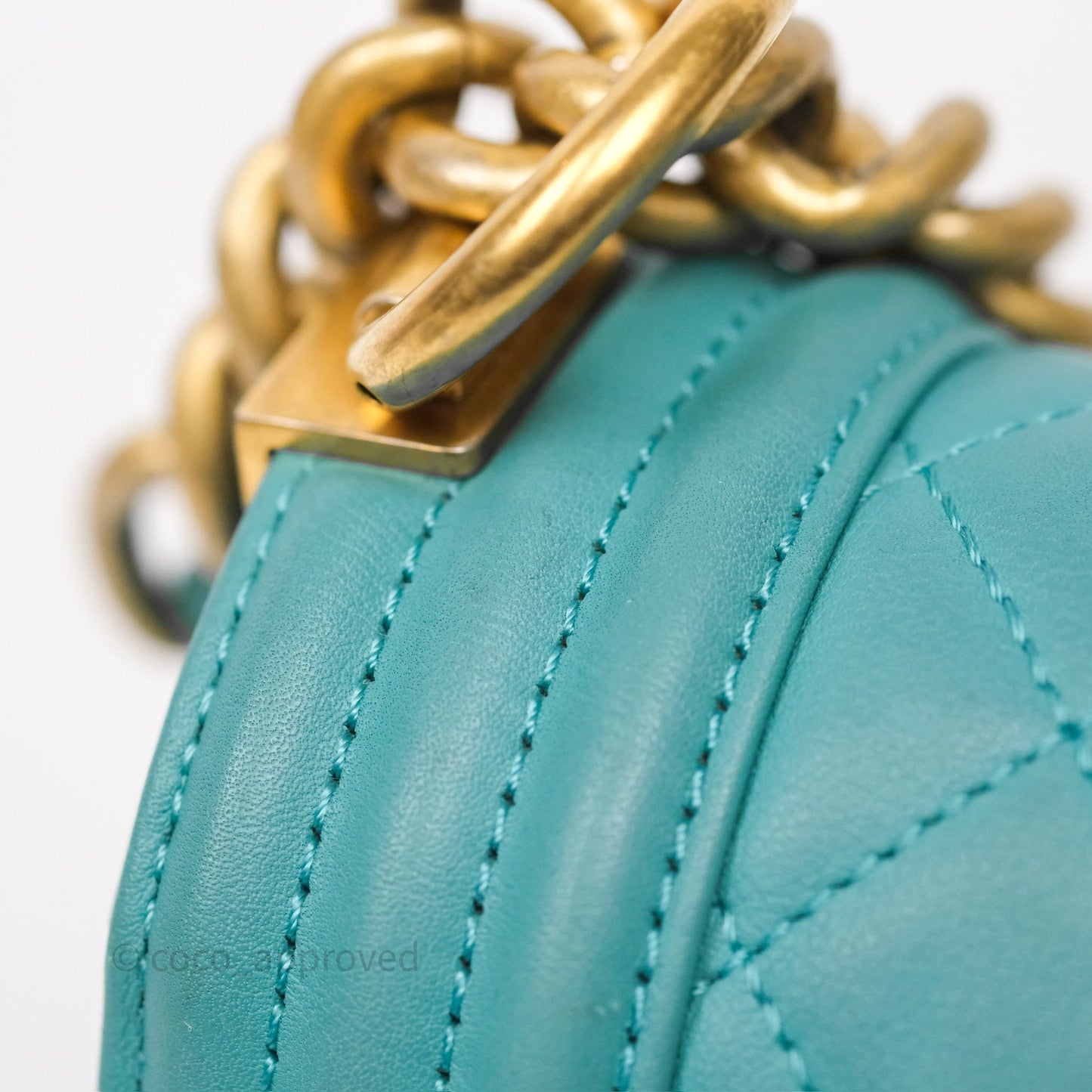 Chanel Medium Boy Quilted Turquoise Calfskin Aged Gold Hardware