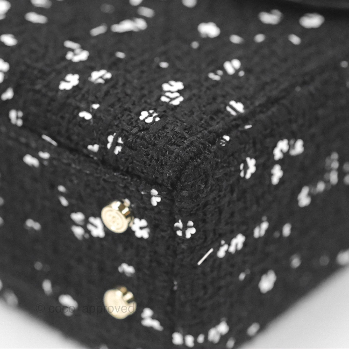 Chanel Small Top Handle Box Bag Black Tweed Sequins Gold Hardware 23K