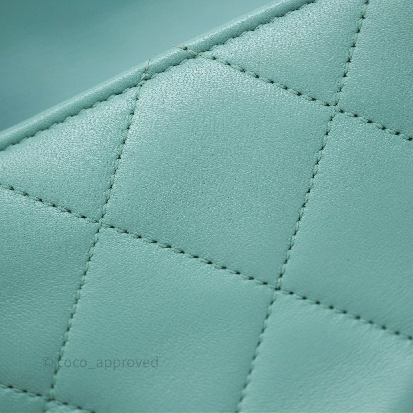 Chanel Quilted Small Circular Handle Bag Mint Green Aged Gold Hardware