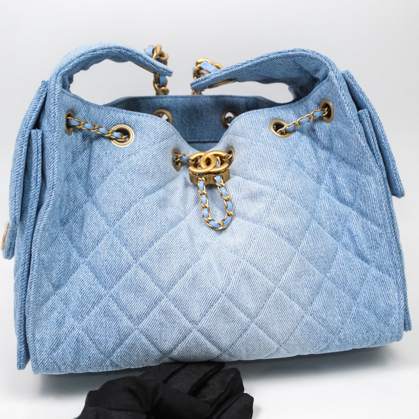 Chanel 25 Small Hobo Blue Washed Denim Aged Gold Hardware