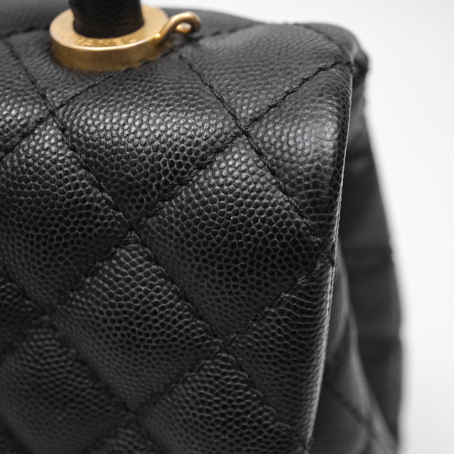 Chanel Small Quilted Coco Handle Black Caviar Aged Gold Hardware