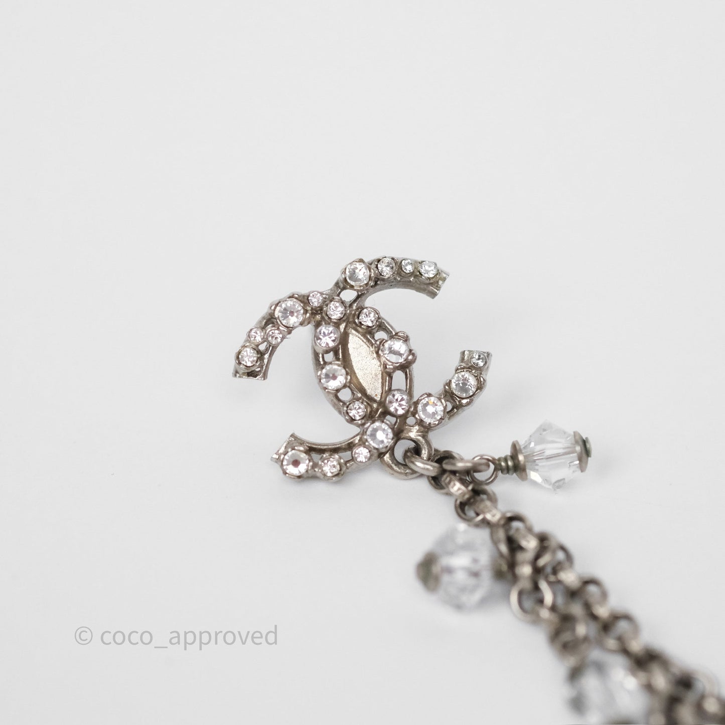 Chanel Crystal CC Drop Earrings Ruthenium Tone 18S