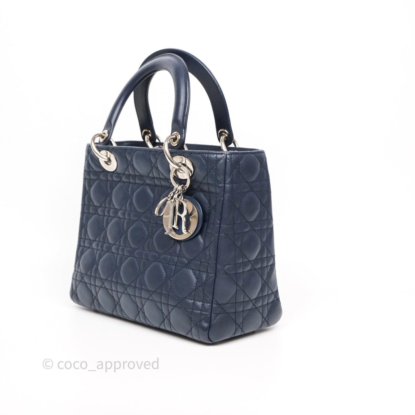Christian Dior Medium Lady Dior Navy Lambskin Silver Hardware
