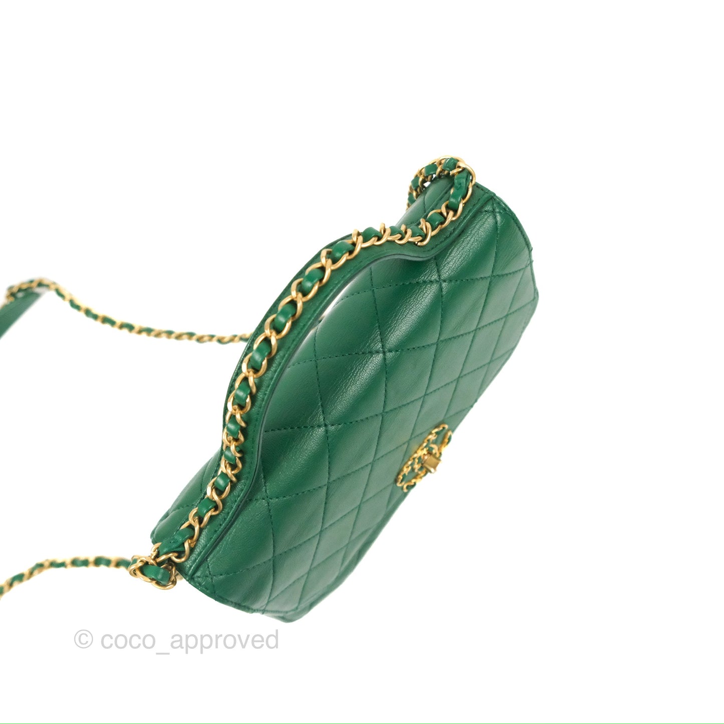 Chanel Chain Infinity Top Handle Bag Green Lambskin Aged Gold Hardware