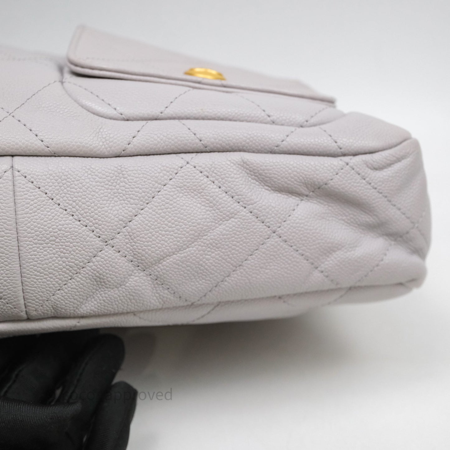 Chanel Double Pocket Hobo Bag Grey Caviar Aged Gold Hardware
