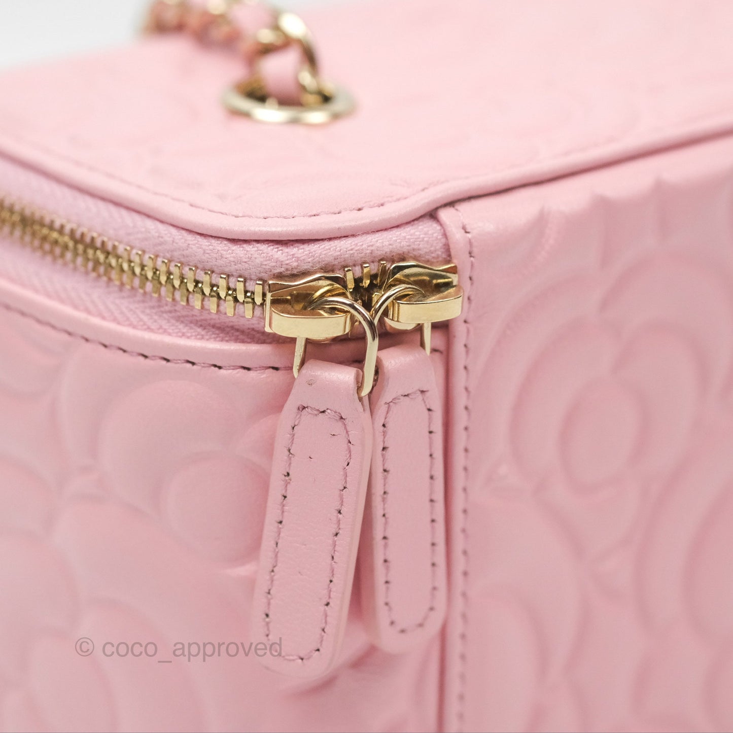 Chanel Vanity with Chain Camellia Embossed Pink Lambskin Gold Hardware