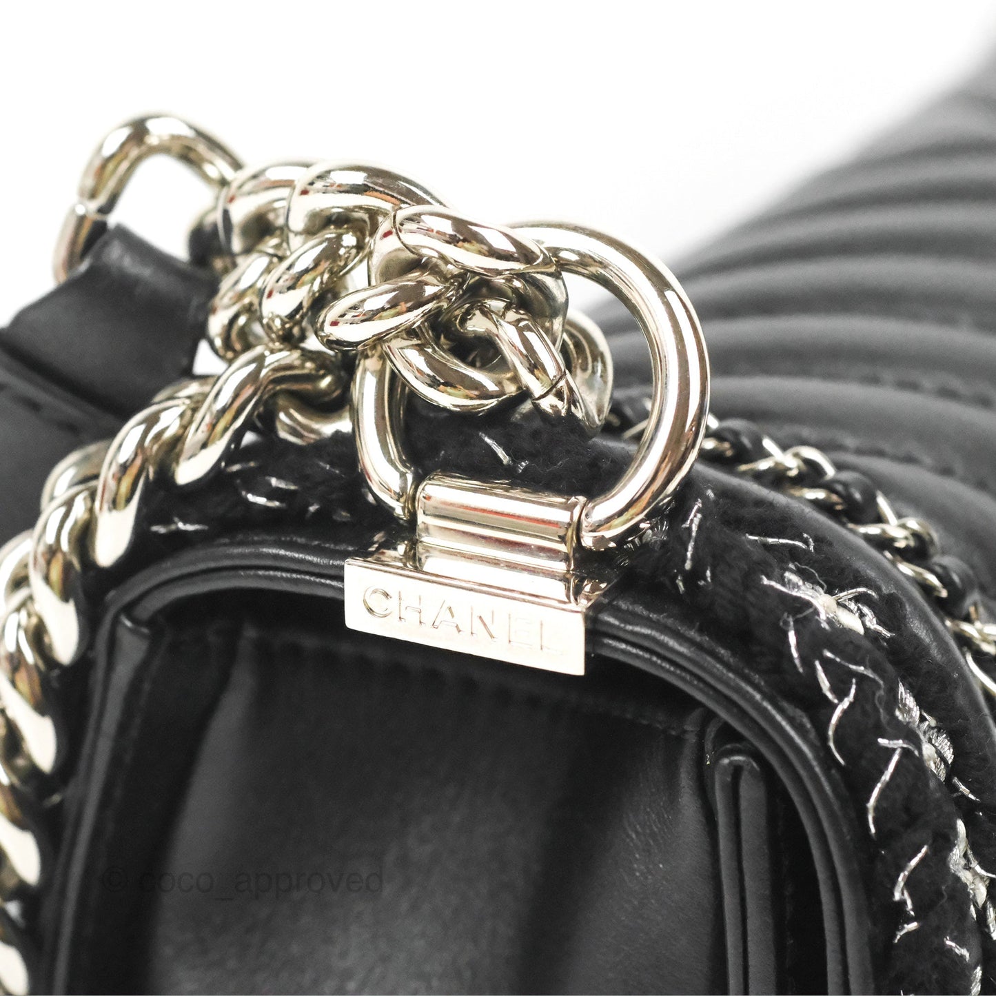 Chanel Chevron Braid Around Chain Boy Black Calfskin Silver Hardware