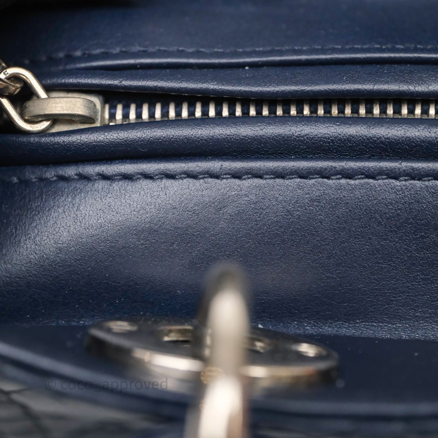 Christian Dior Medium Lady Dior Navy Lambskin Silver Hardware