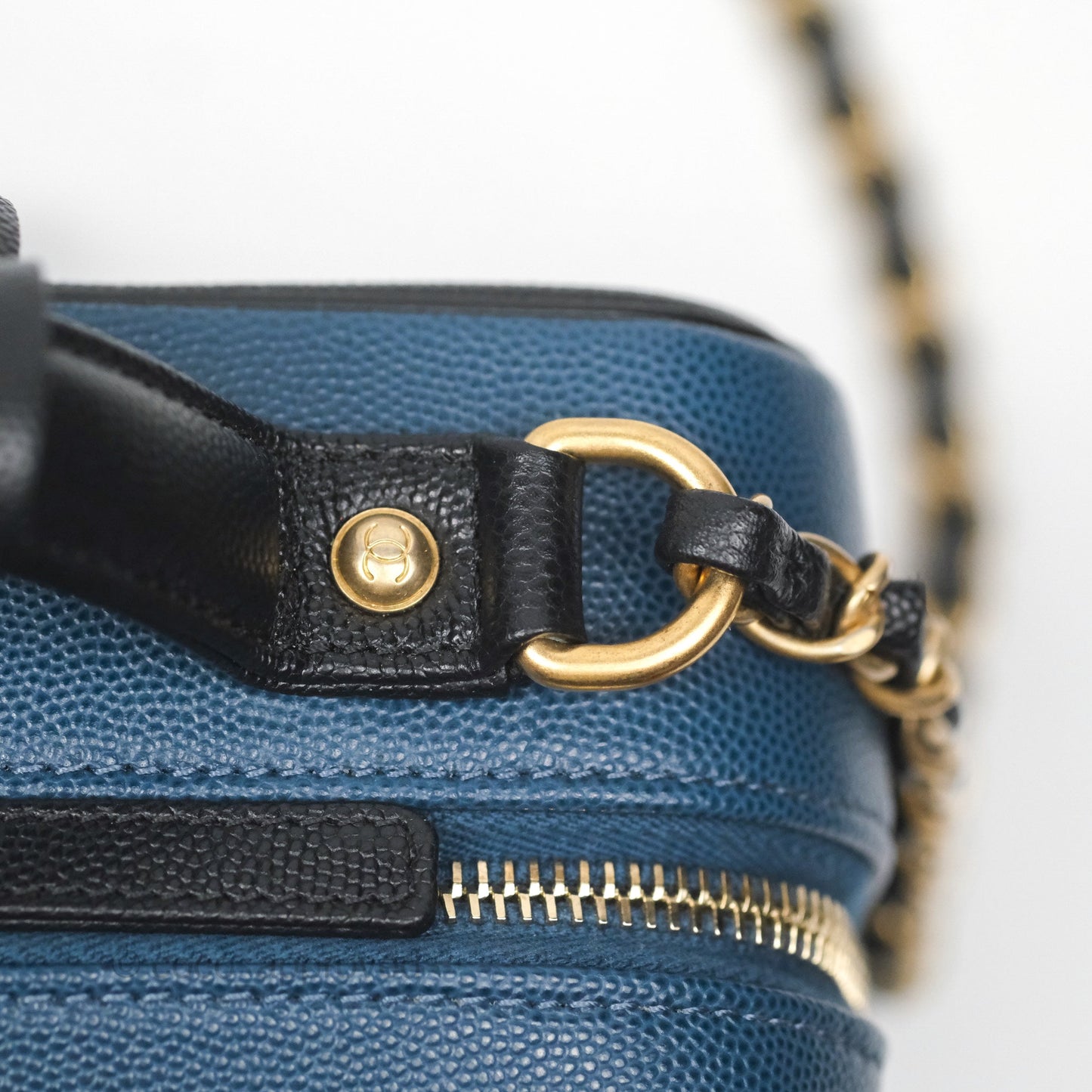 Chanel Quilted Medium CC Filigree Vanity Case Navy Black Caviar Aged Gold Hardware