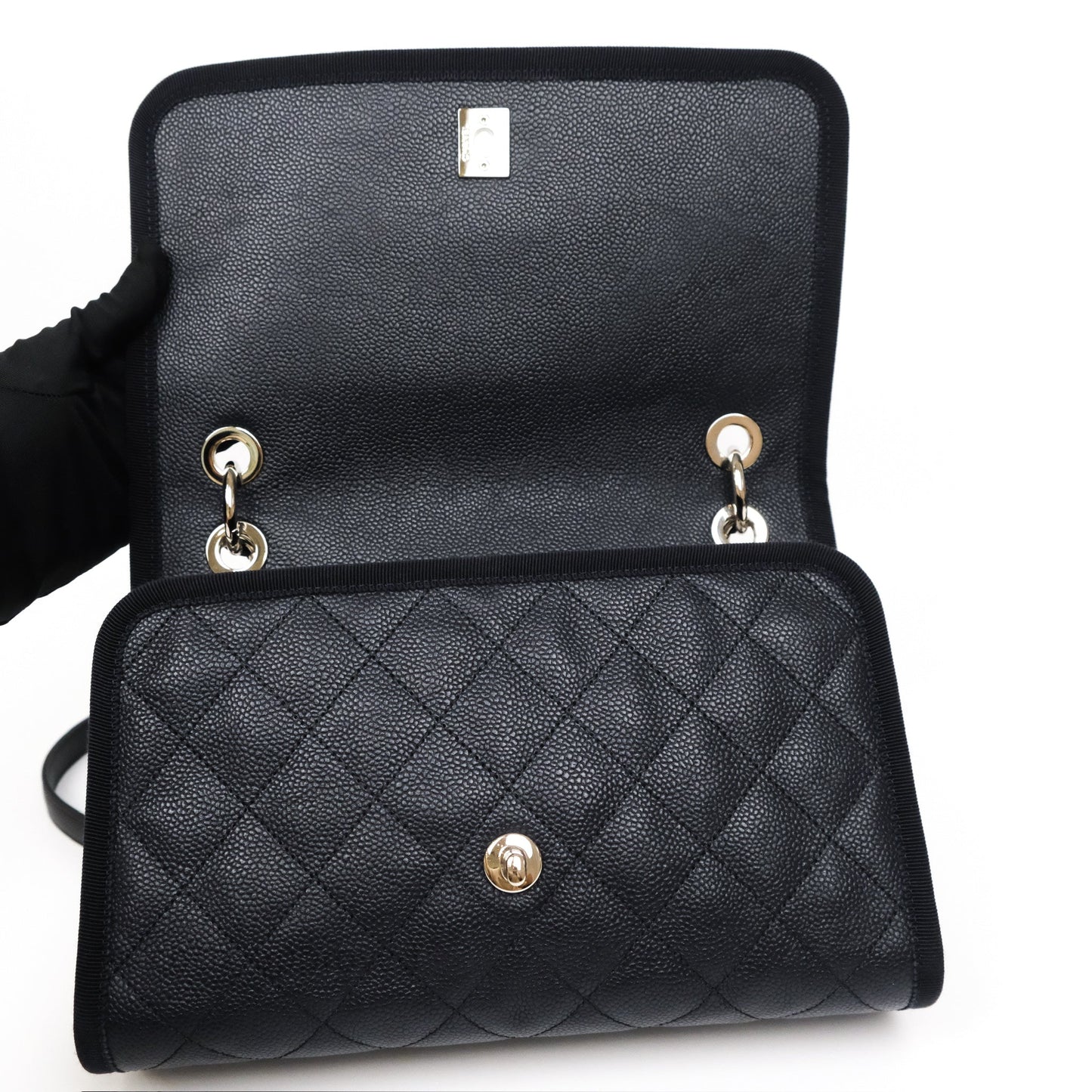 Chanel Top Handle Flap Bag Dark Navy Caviar Silver Hardware