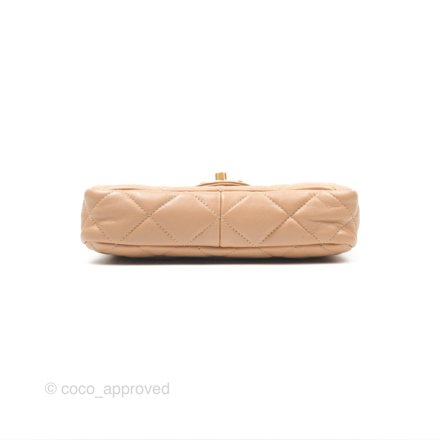 Chanel Small Chunky Chain Flap Bag Lambskin Beige Aged Gold Hardware 22S