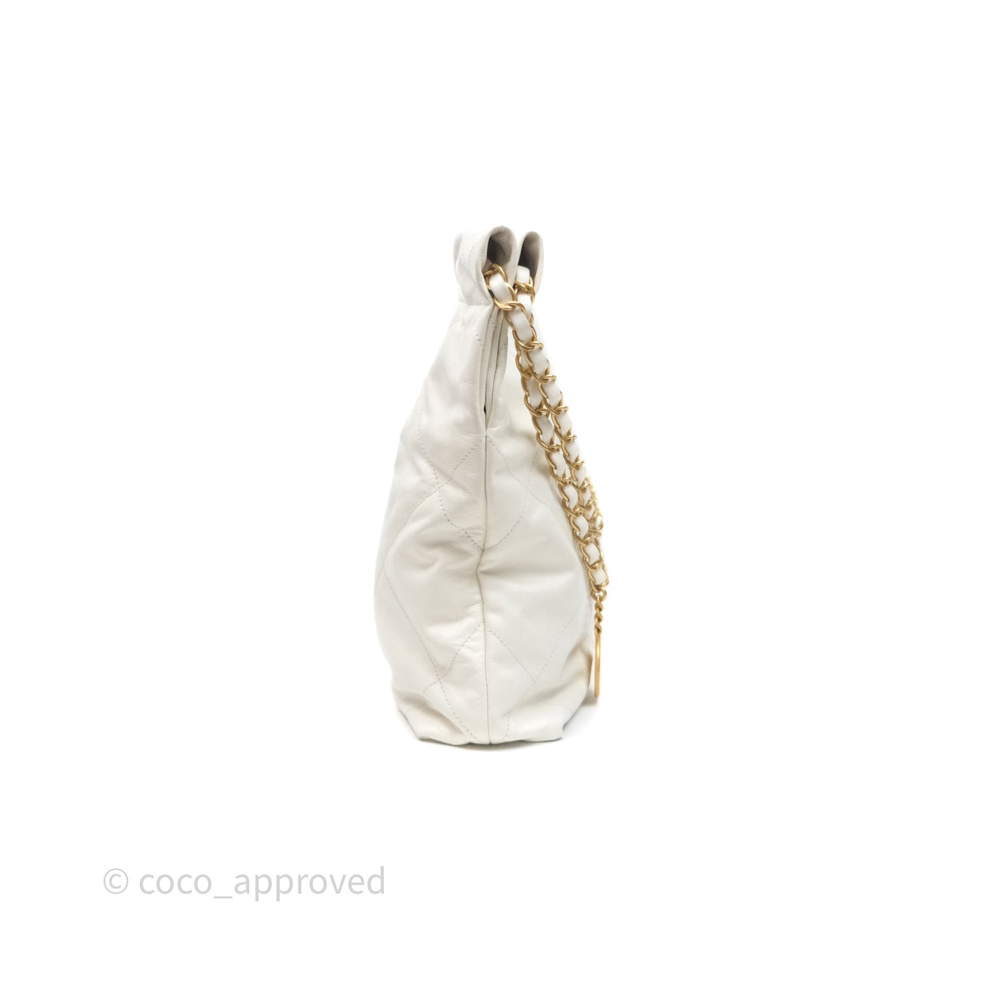 Chanel 22 Small White Aged Calfskin Black Logo Aged Gold Hardware