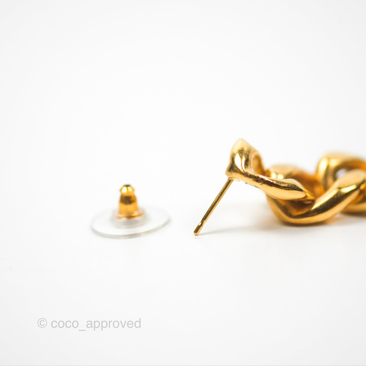 Chanel Chain CC Long Drop Earrings Gold Tone 20P