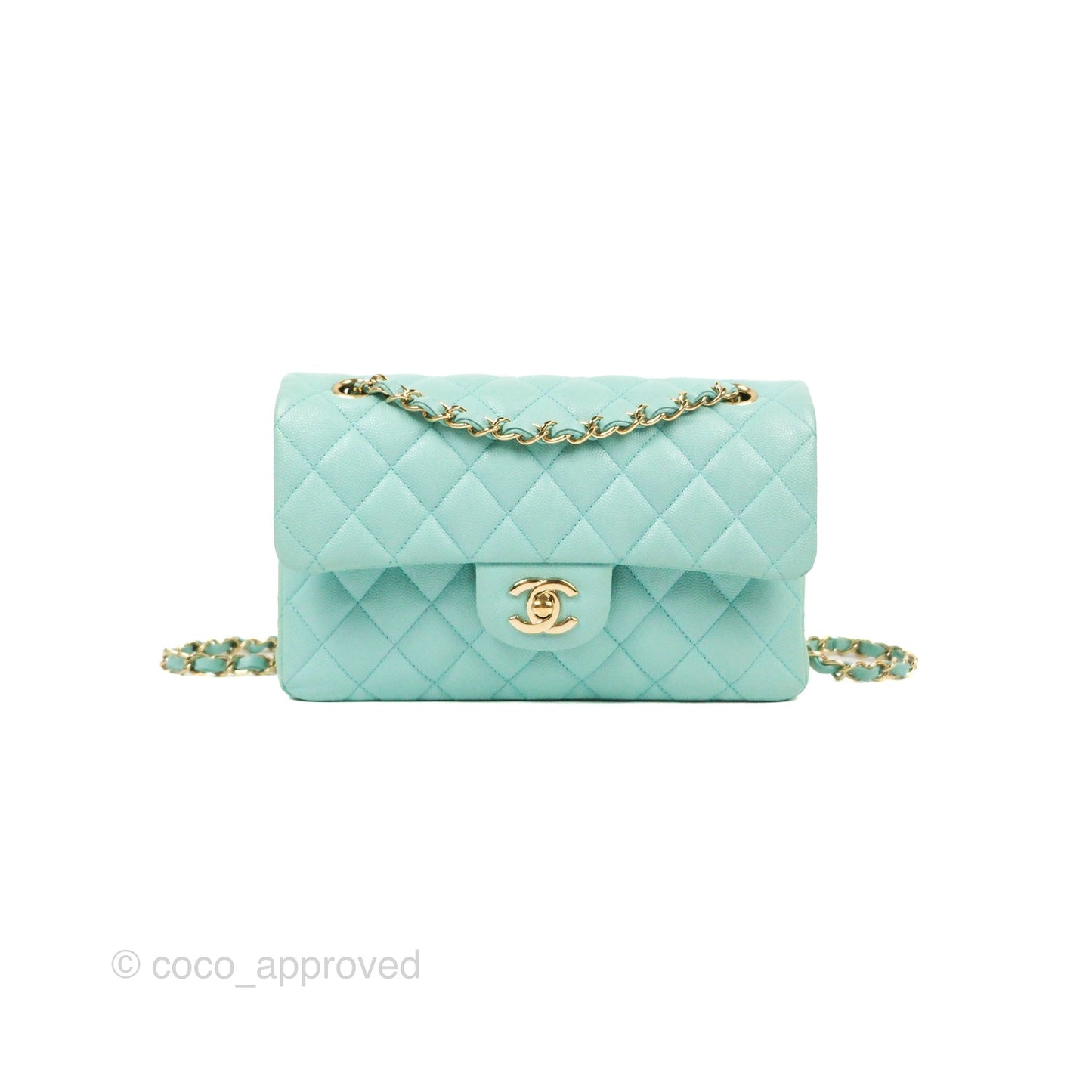 Chanel Small Classic Quilted Flap Tiffany Blue Caviar Gold Hardware 20C