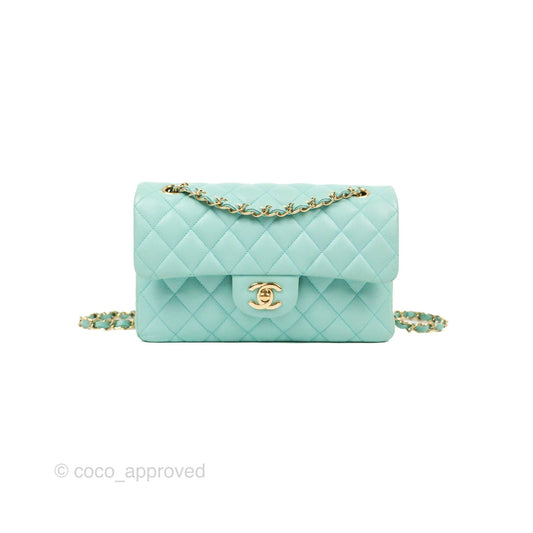 Chanel Small Classic Quilted Flap Tiffany Blue Caviar Gold Hardware 20C