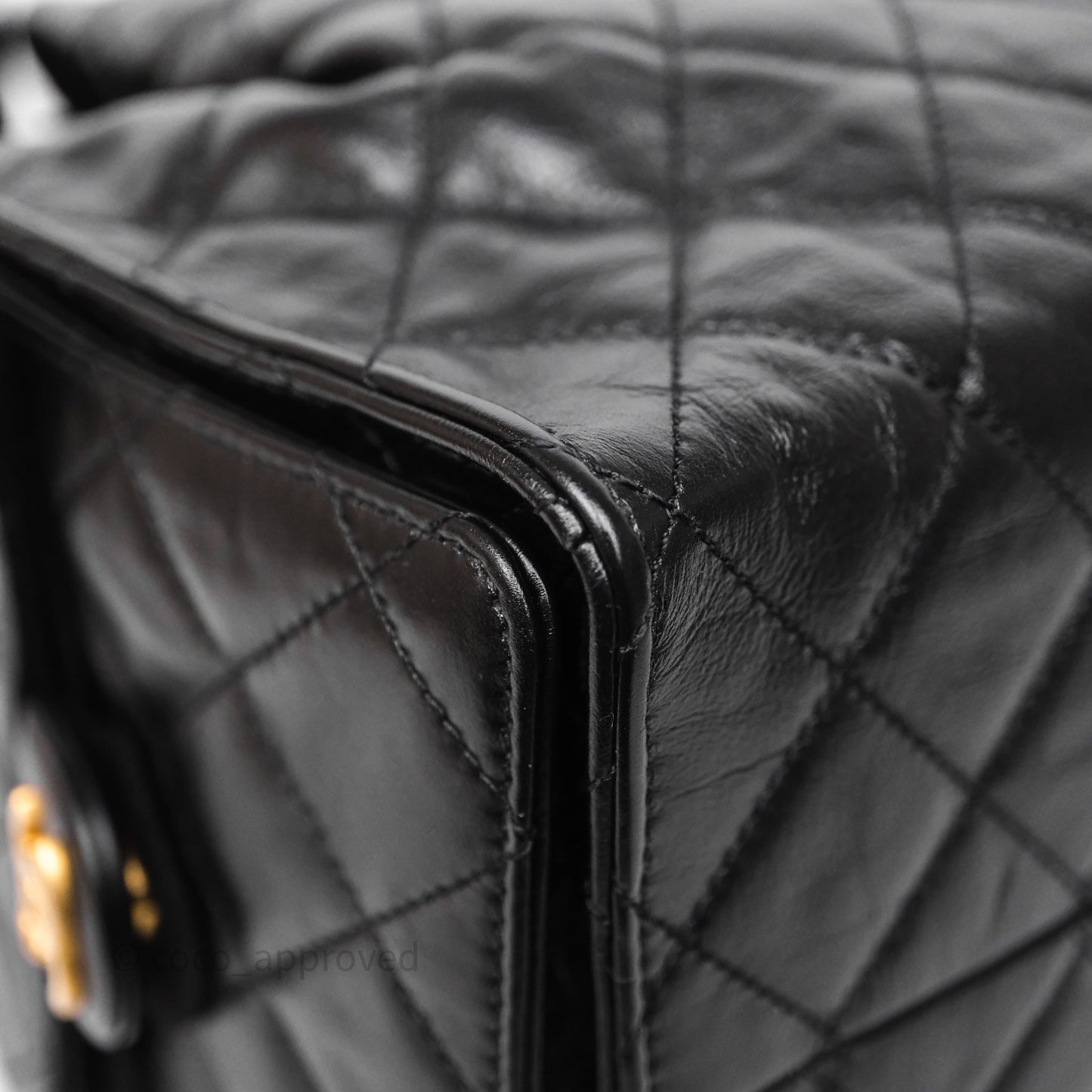 Chanel 25 Medium Black Crumpled Calfskin Aged Gold Hardware