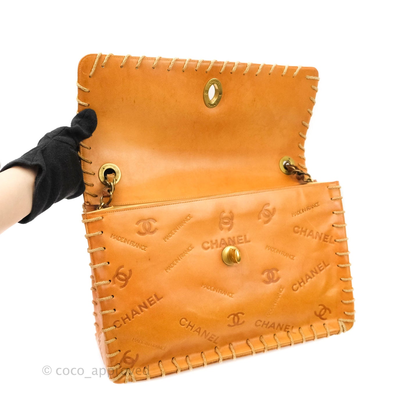 Chanel Embossed Leather XL Jumbo Flap Tan Antique Gold Hardware