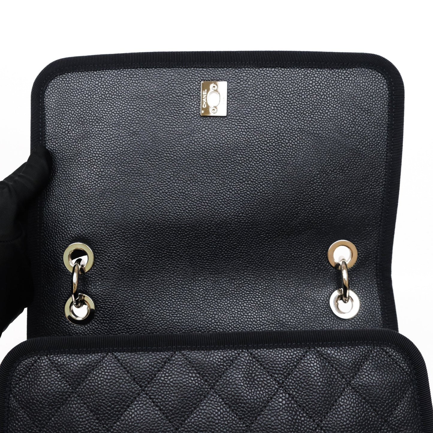 Chanel Top Handle Flap Bag Dark Navy Caviar Silver Hardware