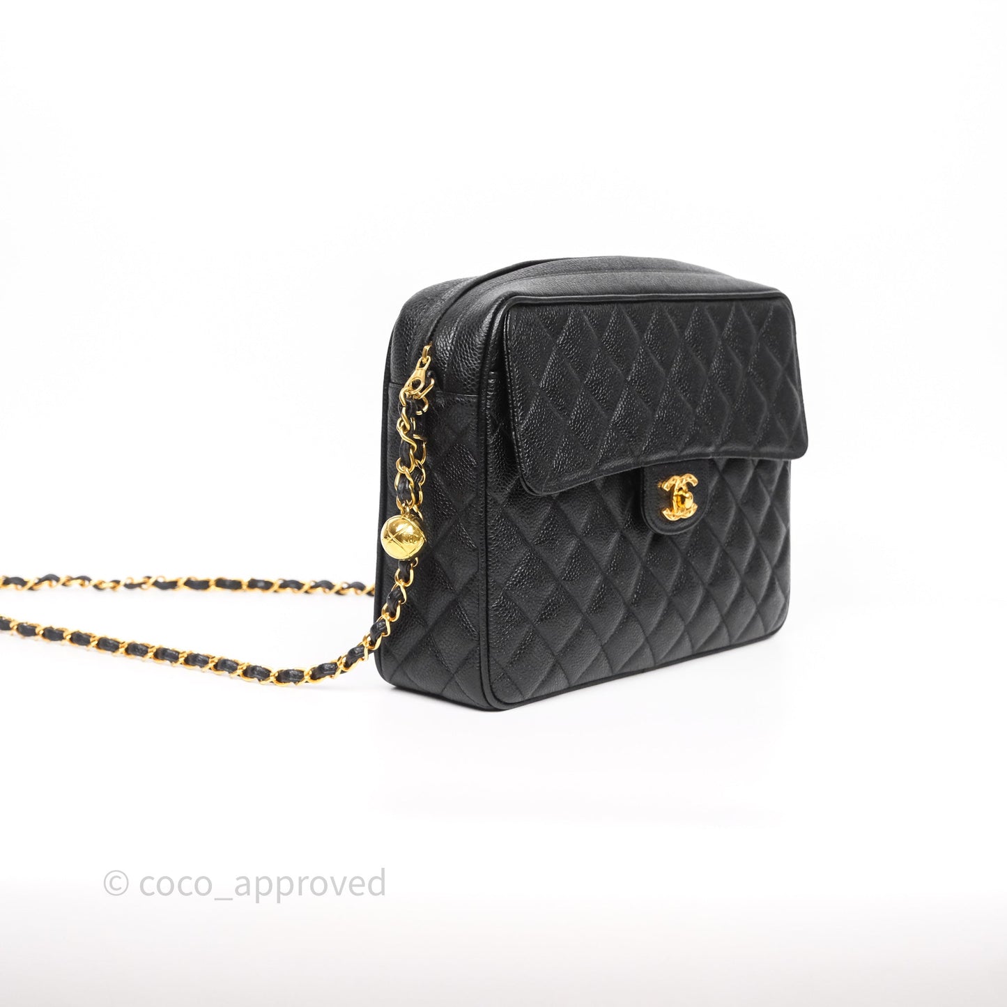 Chanel Vintage Camera Bag Coco Crush Black Caviar Gold Hardware