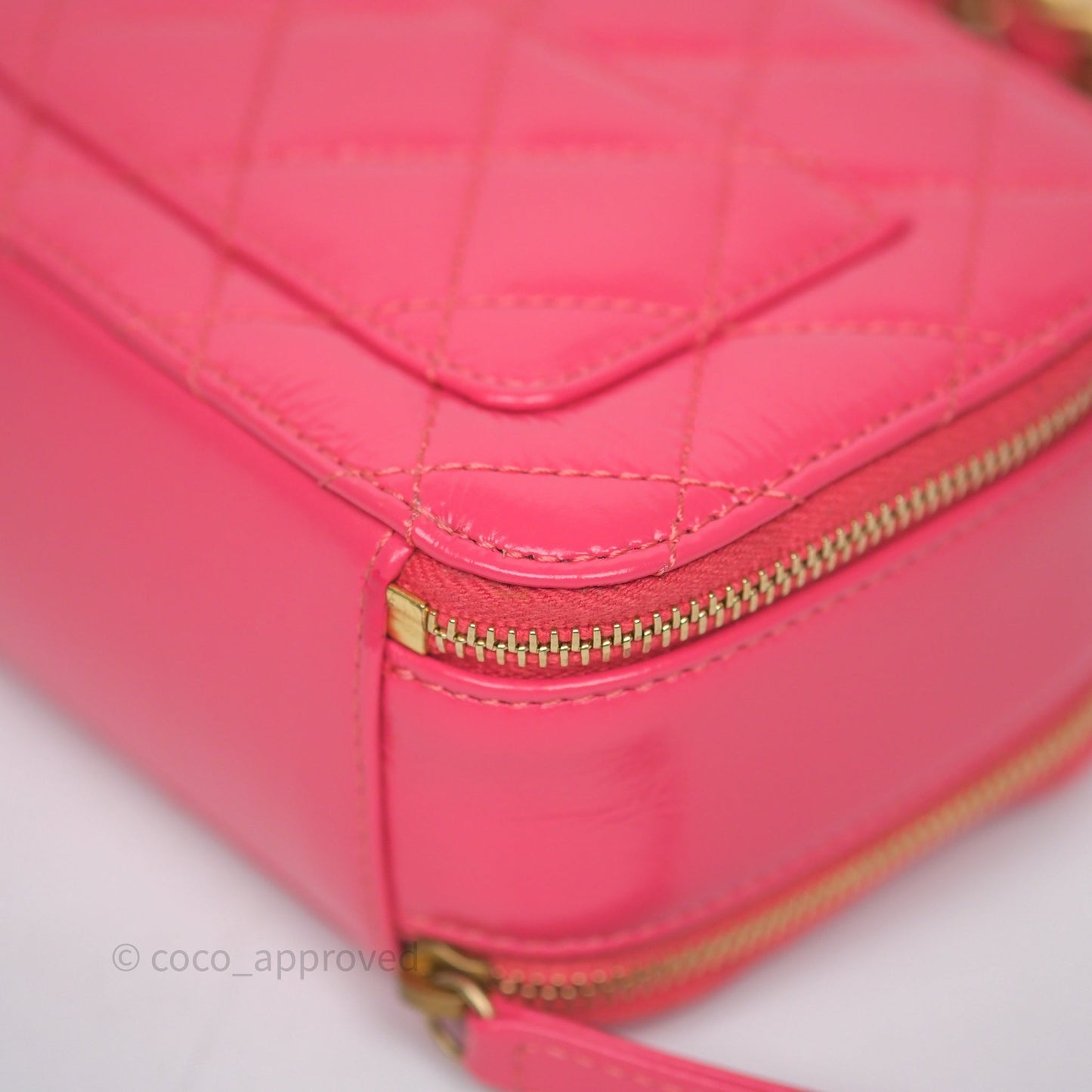 Chanel Small Top Handle Vanity Case Hot Pink Shiny Crumpled Calfskin Aged Gold Hardware