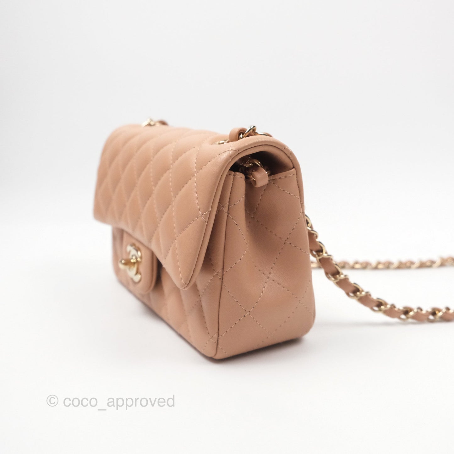 Chanel Quilted Mini Rectangular Flap Beige Lambskin Gold Hardware