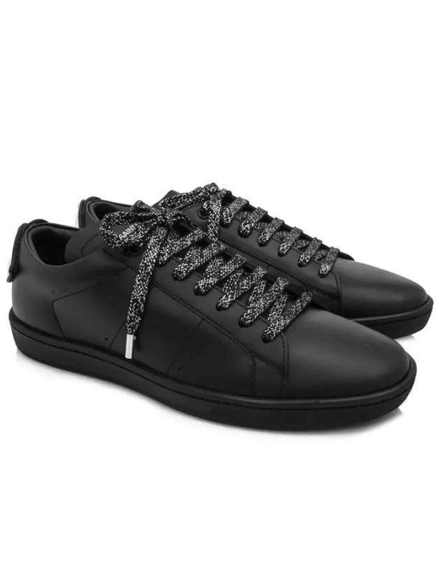 Luxury Saint Laurent Signature Court Classic Lips Leather Low Top Sneakers Black